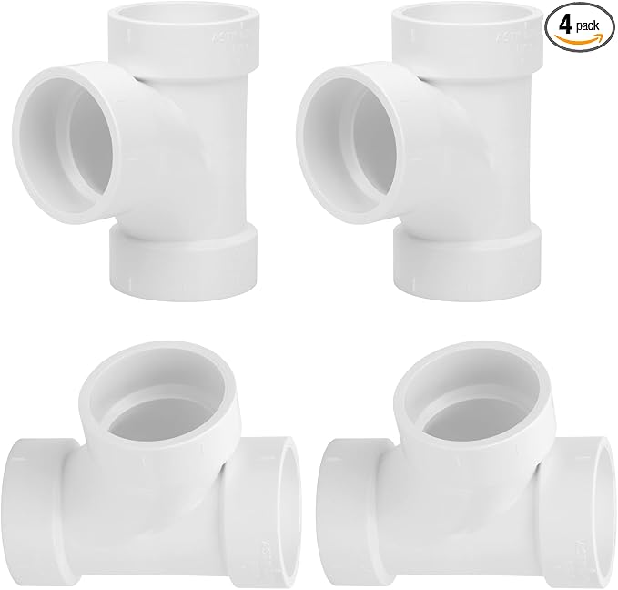 4Pack 1-1/2IN PVC DWV Sanitary Tee 3-Way PVC Pipe Fittings Adapter Furniture by Lswteiz