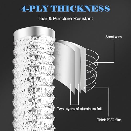 Omont 4 Inch 26FT Dryer Vent Hose, Flexible Insulated Aluminum Duct - Image 4