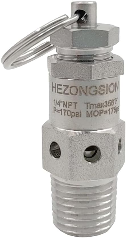 1/4" NPT Male Pressure Relief Valve, 170psi Set Pressure, Stainless Steel SS304 by HEZONGSION