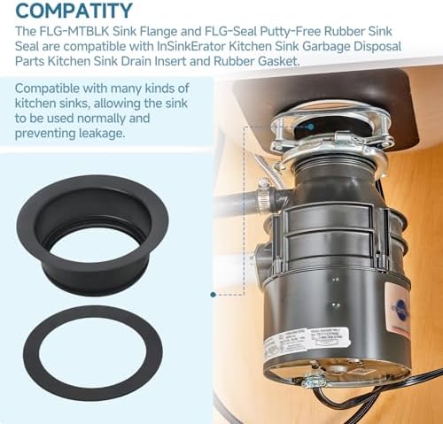 Kitchen Sink Garbage Disposal Flange FLG-MTBLK Putty-Free Rubber Gasket Kit - Image 3
