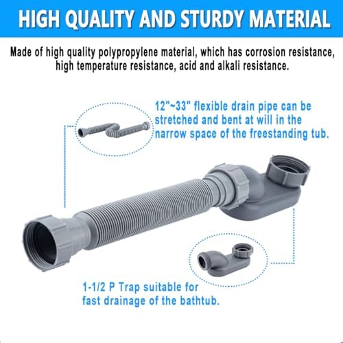 Low Profile 1 1/2 P Trap, Flexible Bathtub Shower Drain Pipe, Flat P Trap - Image 4