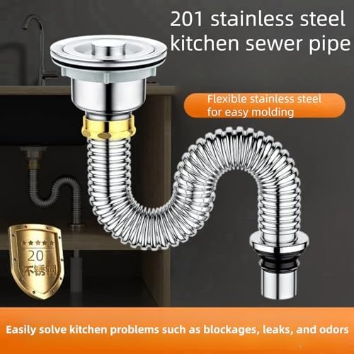 1 1/2 p trap, 201 stainless under sink plumbing kit, odor proofunder sink pipe - Image 6