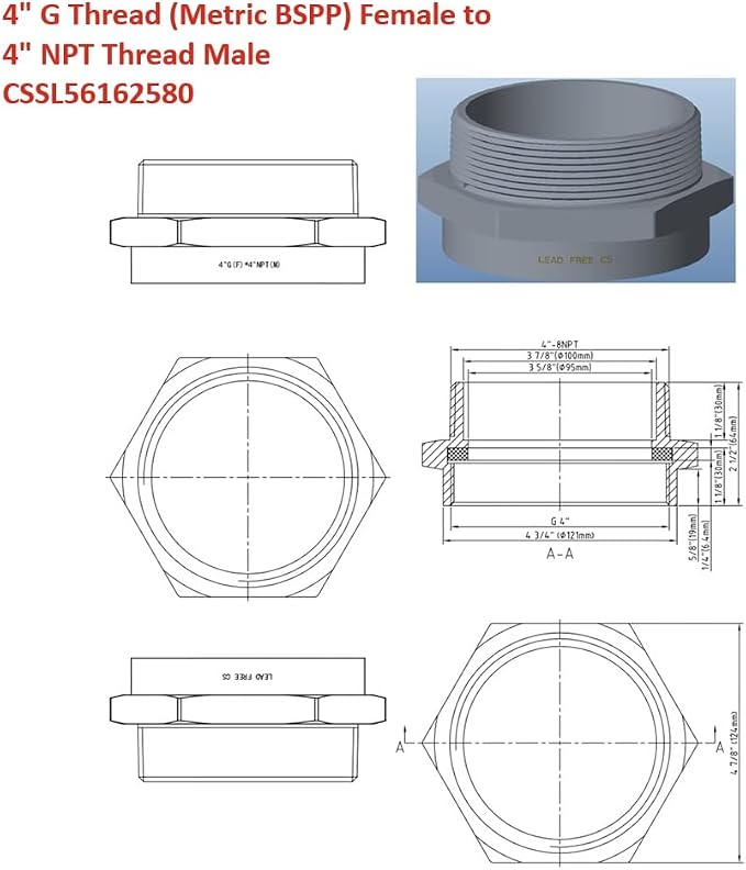 Cascada G Thread to NPT Thread Pipe Fitting Adapter - Image 2