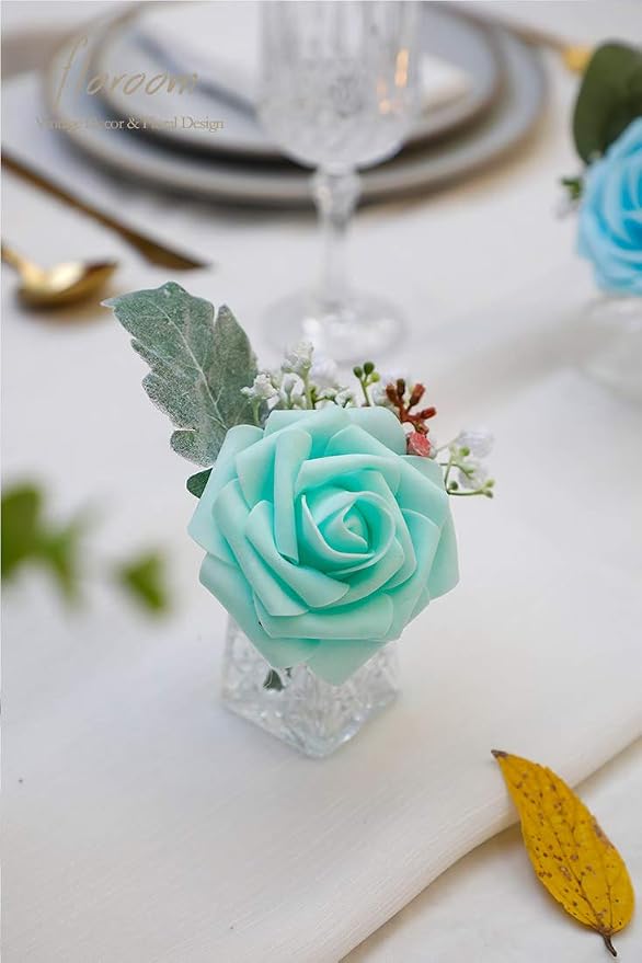 Artificial Flowers 25pcs Real Looking Robin's Egg Blue Foam Fake Roses - Image 5