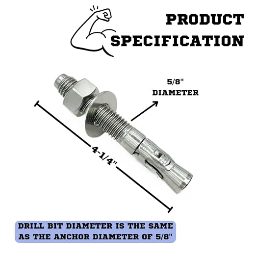 Mighty Fasteners Wedge Anchors – Heavy-Duty 304 Stainless Steel Expansion Bolts - Image 4