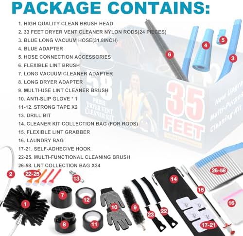 Sealegend 58-Pieces 35-Feet Dryer Vent Cleaner Kit, Dryer Cleaning Tools - Image 6
