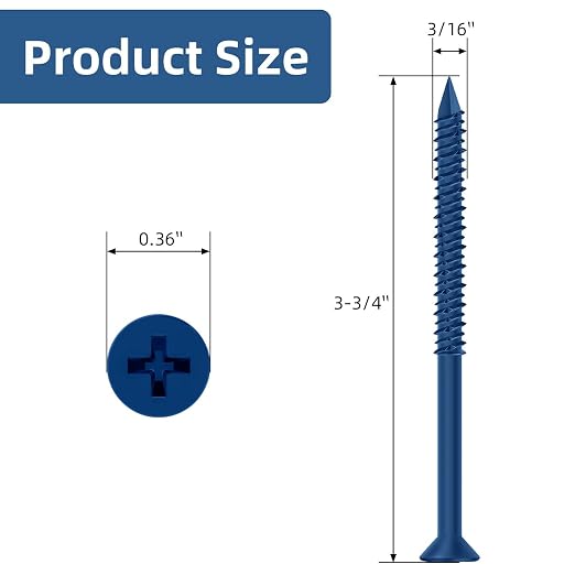 3/16" x 3-3/4" Concrete Screw Anchor Blue Flat Head Screws - Image 2