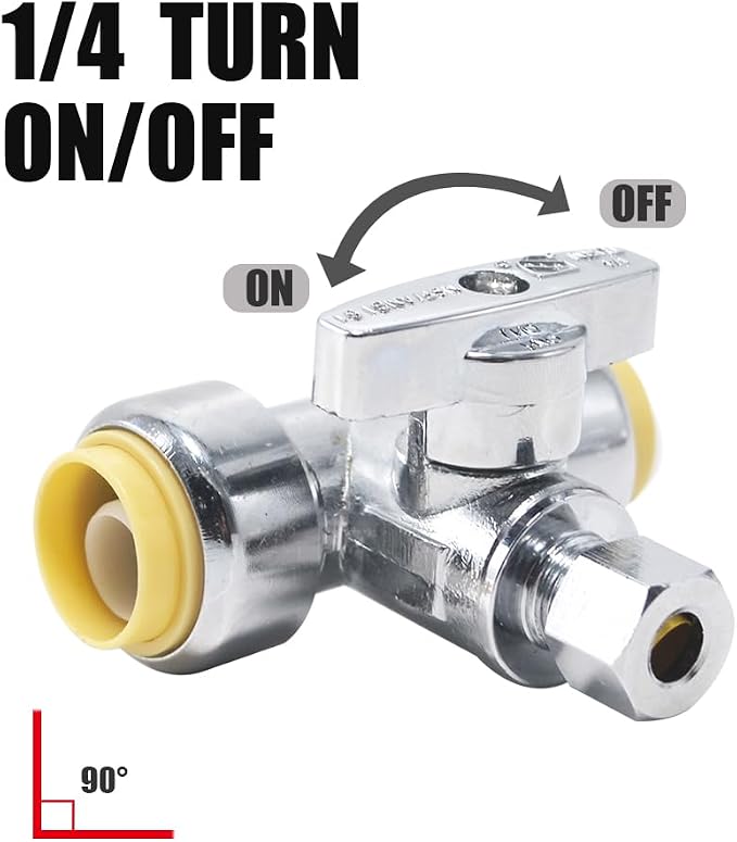 TTFLEX 1/2" x 1/2" x 1/4" Tee Valve Push to Connect Shut Off Valve 1/4 Turn | - Image 3