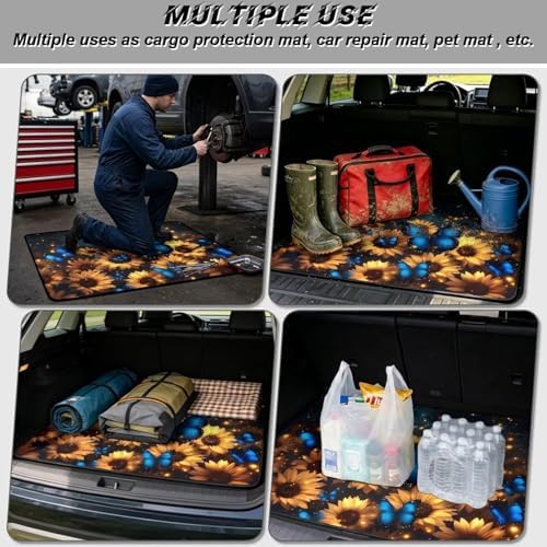 Sunflower Blue Butterfly Heavy Duty Cargo Mat Racing Trunk Mat Universal - Image 3