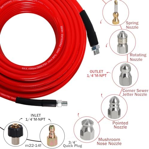 150FT Sewer Jetter Kit for Pressure Washer 5800 PSI Drain Cleaner - Image 2