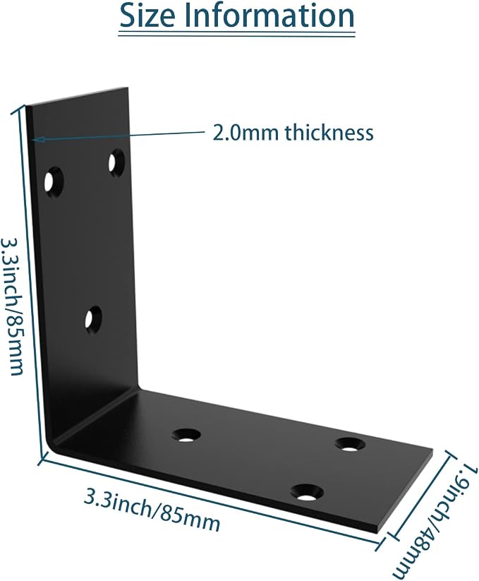 Black Stainless Steel Corner Bracket L Brackets Metal Corner Brace | 16Pcs - Image 3