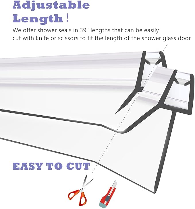 2-Pack Frameless Shower Door Bottom Seal Clear Glass Shower Door Sweep Strip - Image 5