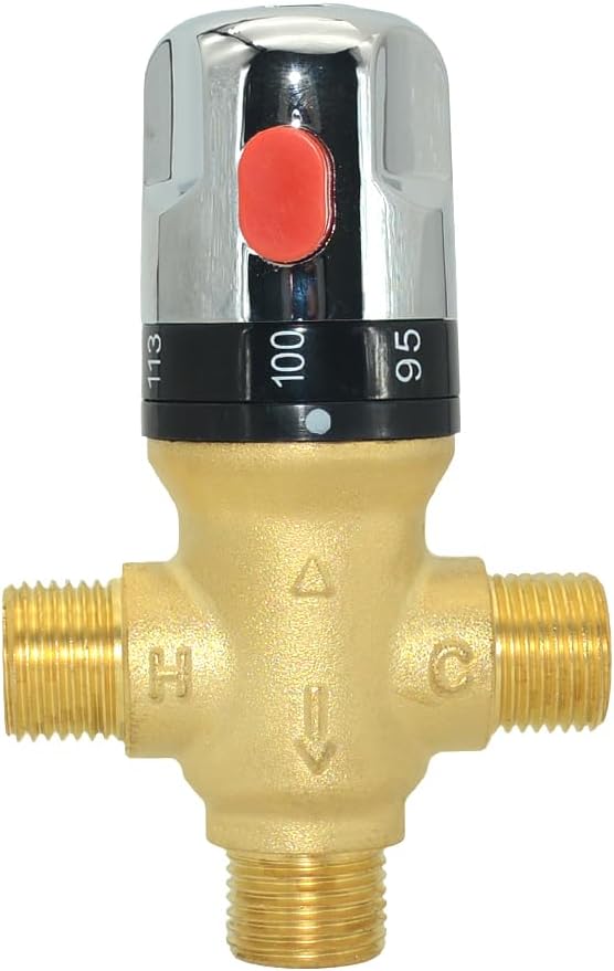 Thermostatic Mixing Valve, 1/2" NPT Thread Water Heater Solid Brass- Golden - Image 2