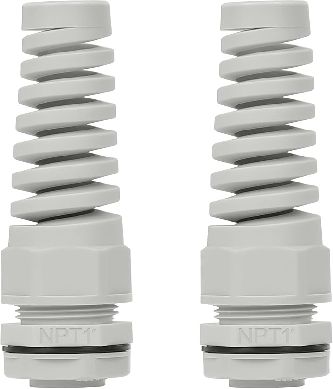 2Pcs NPT 1" IP68 Waterproof Cable Gland Flex Spiral Strain Relief Grey Nylon by LeMotech