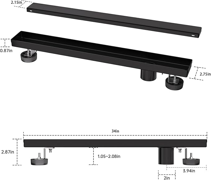 EXF Offset Linear Shower Drain 34 Inch Matte Black - Image 4