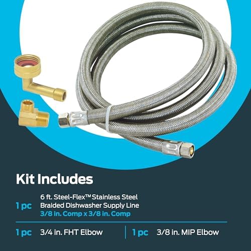 Eastman 6 Ft. Dishwasher Installation Kit, Braided Stainless Steel Supply Line - Image 3