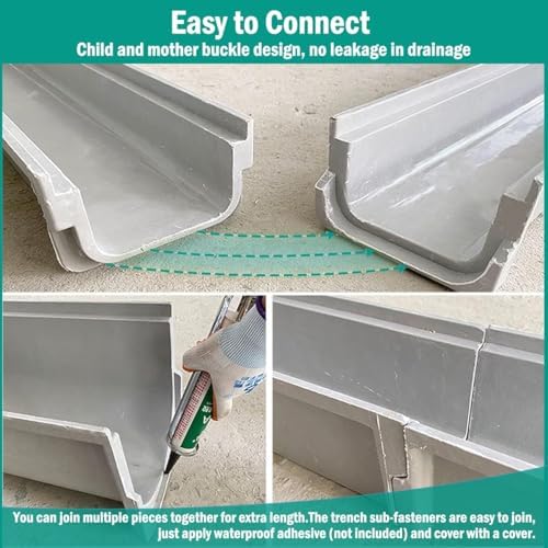 Slot Channel Drain with Stainless Steel Drain Grate Heavy Duty Durable Hidden - Image 6