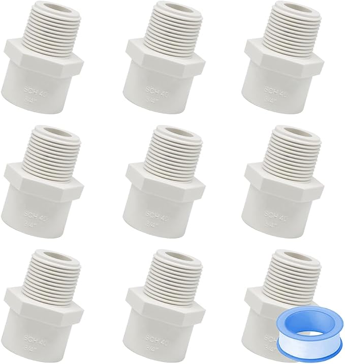 9PCS 3/4 Inch Male Thread White PVC Fittings 2-Way PVC Pipe Coupling Adapter by HayEastdor
