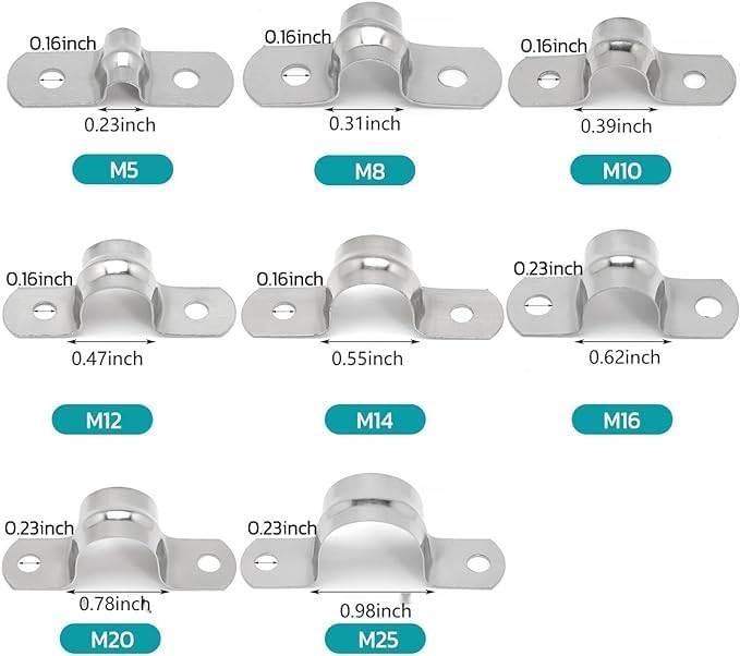 25PCS M10 304 Stainless Steel Rigid Pipe Strap Two Hole Cable Strap u Bracket - Image 2