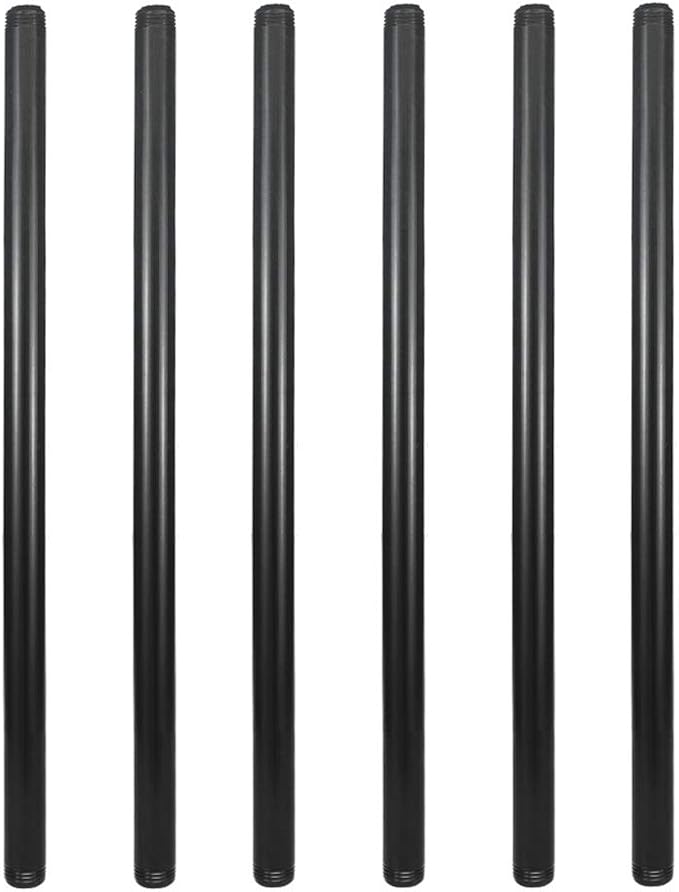6 Pack 1/2" × 18" Pre-Cut Black Metal Pipe, Industrial Steel Fits Standard Half by GeilSpace