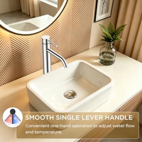 FORIOUS Vessel Sink Faucets Single Handle, Chrome Tall Bathroom Faucet - Image 6