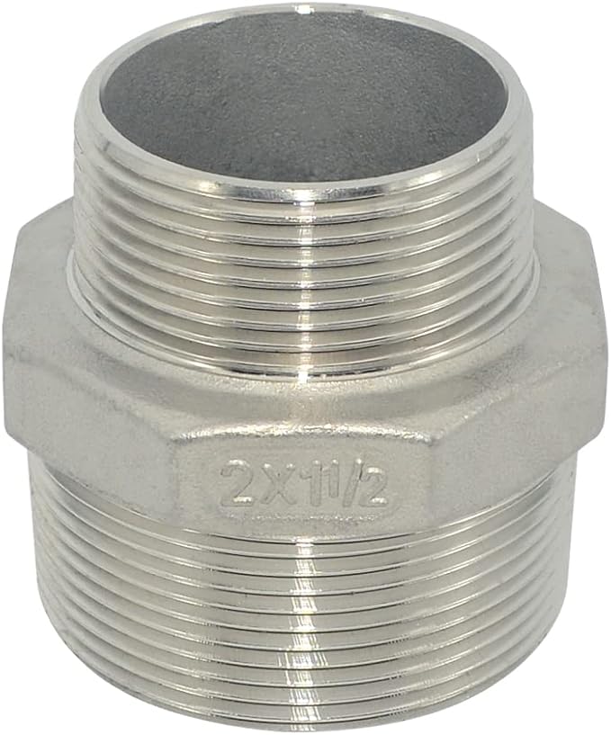 2" x 1-1/2" Male Threaded Reducing Nipple Fitting/Adapter, Stainless Steel by Megairon