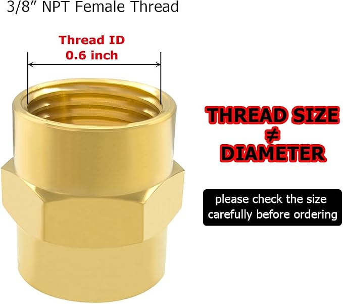 Hooshing 2PCS Brass Coupling Pipe Fitting, 3/8" x 3/8" NPT Female Coupler - Image 2