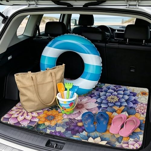 ELEQIN Boho Flower Dahlia Car Trunk Cargo Liner Non Slip Backing Cargo Mat Rear - Image 2