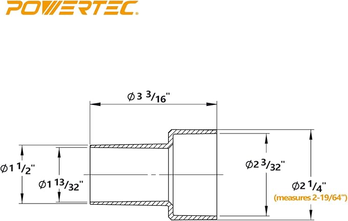 POWERTEC 70164 2-1/4" OD to 1-1/2" OD Reducer - Image 2