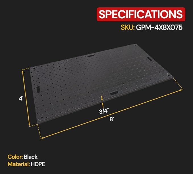 4' x 8' - 3/4" Thick Heavy Duty Ground Protection Mats - Easily Supports 180 - Image 6