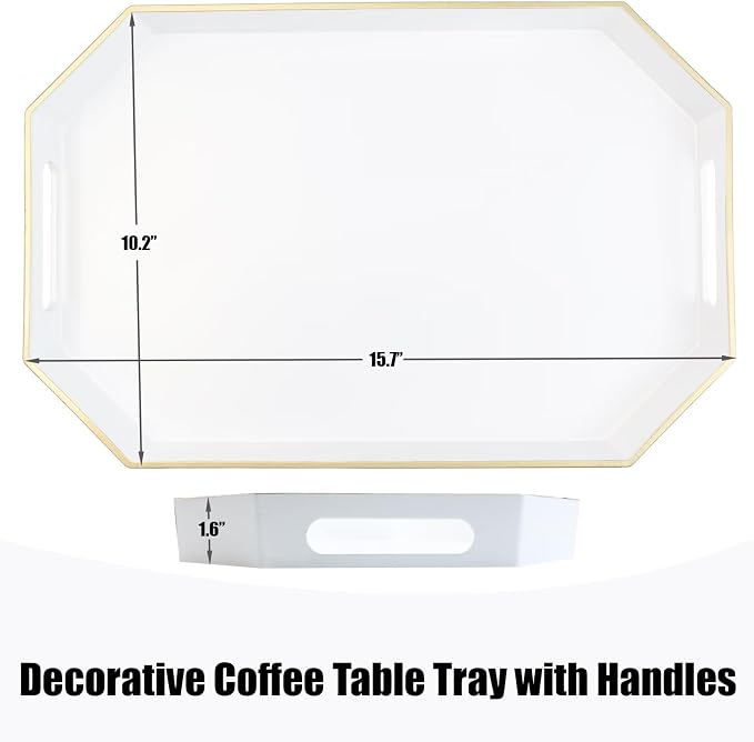White Decorative Tray with Handles, Octagon Versatile Serving Tray - Image 2