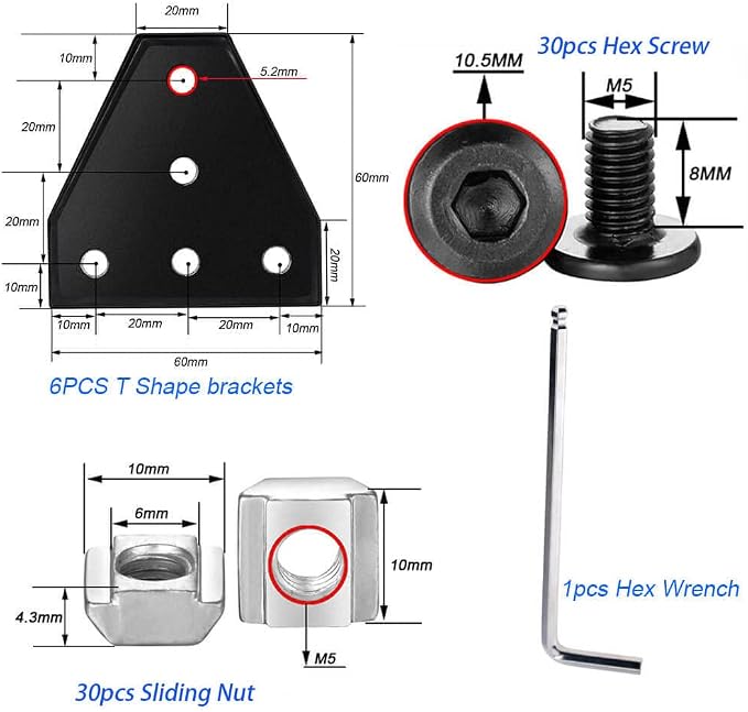 6Sets 2020 Corner Bracket Connectors 5 Hole T Shape Joint Plates - Image 2