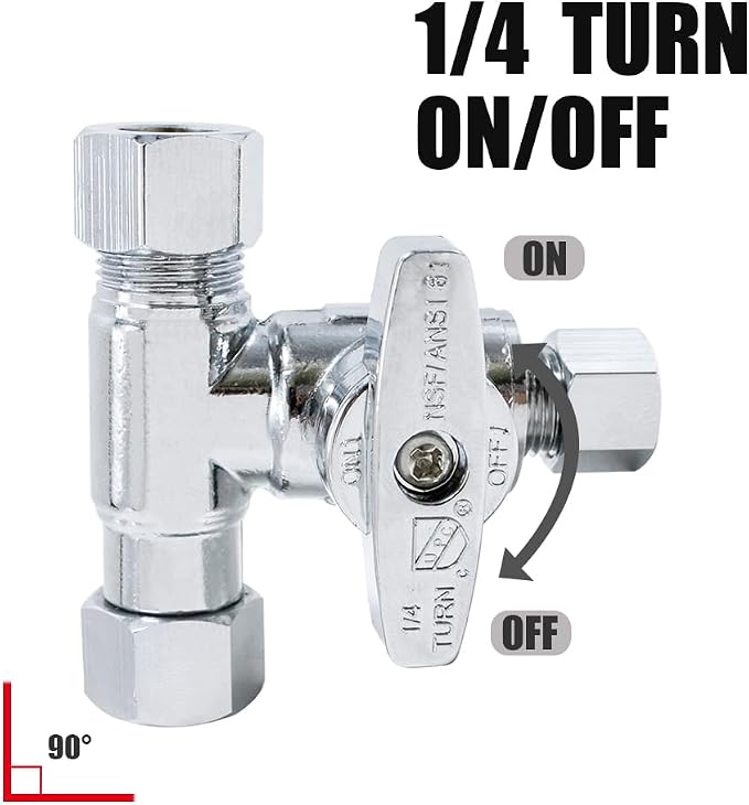 TTFLEX 3/8" x 3/8" x 1/4" Compression Tee Valve, Shut Off Valve, 1/4 Turn | T - Image 3