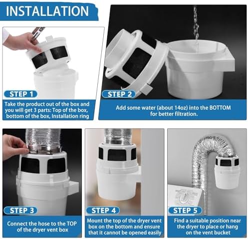 【UPGRADED】NOORNY 3 in1 Indoor Dryer Vent Kit Lint Catcher Bucket Box - Image 6