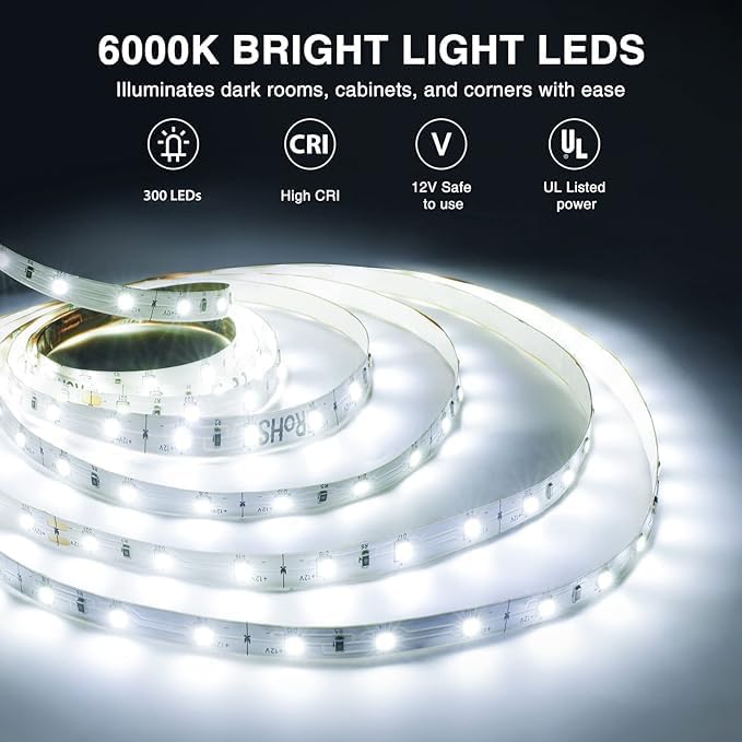Onforu LED Light Strip, 16.4ft Dimmable LED Tape Light, 6000K Daylight White - Image 2