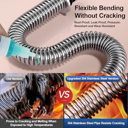Double Sink Drain Kit, Stainless Steel Corrugated Flexible Drain Hose, - Image 5