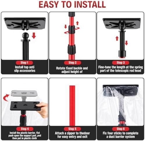 12FT Dust Barrier Poles, 4 Pack Spring Retractable Zipper Wall Poles - Image 4