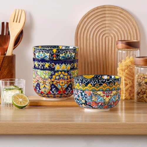 vancasso Cereal Bowls Set of 6, Bohemian Ceramic Soup Bowls, 28 oz Colorful - Image 4