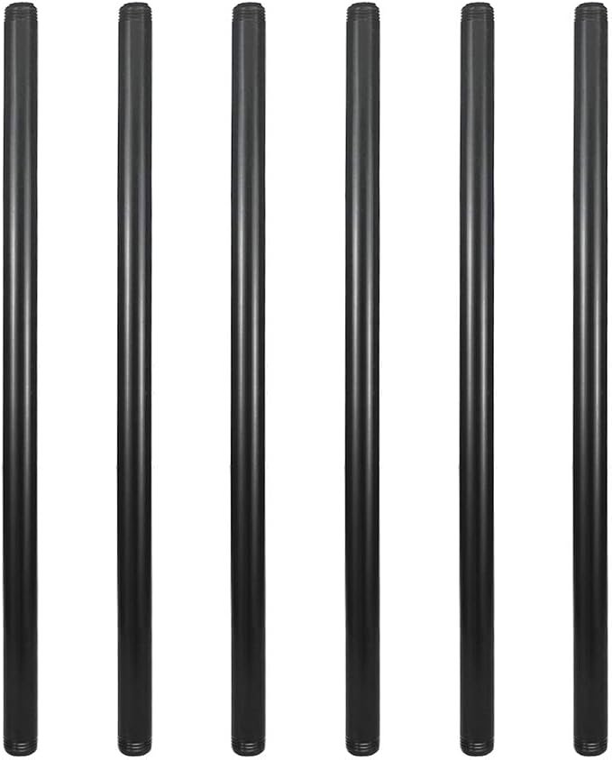 6 Pack 1/2" × 20" Pre-Cut Black Metal Pipe, Industrial Steel Fits Standard Half by GeilSpace