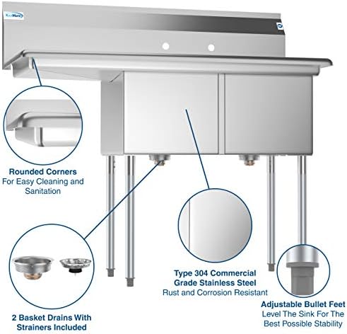 KoolMore 2 Compartment Stainless Steel NSF Commercial Kitchen Prep & Utility - Image 4
