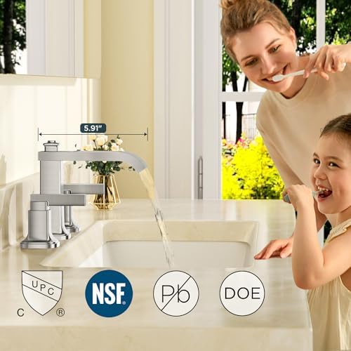 FORIOUS Bathroom Faucet 3 Hole Widespread Sink Faucets Brushed Nickel - Image 3