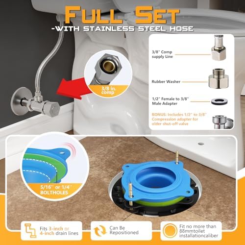 Toilet Flange Repair Kit with 16in Hose and Wax-Free Seal - Image 4