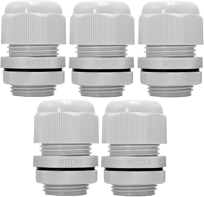 5-Pack 3/4" NPT Cable Glands, IP68 Waterproof Nylon PA66 Strain Relief Cord - Image 9