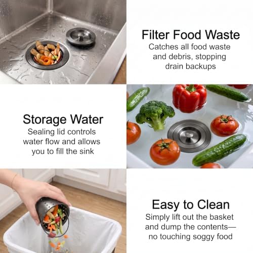 LQS Kitchen Sink Drain Assembly, Kitchen Sink Strainer - Image 5