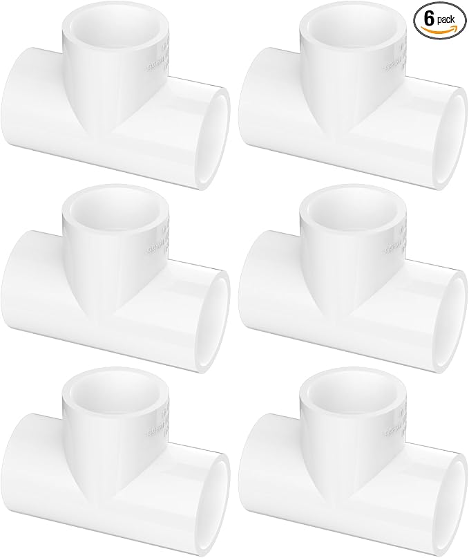 6-Pack 3/4 Inch PVC Tee Pipe Fittings, 3 Way Socket x Socket, Schedule 40 PVC by Unknown