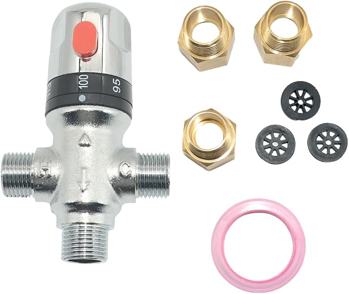 Thermostatic Mixing Valve, Solid Brass- Golden Thermostatic Shower Valve by Megairon
