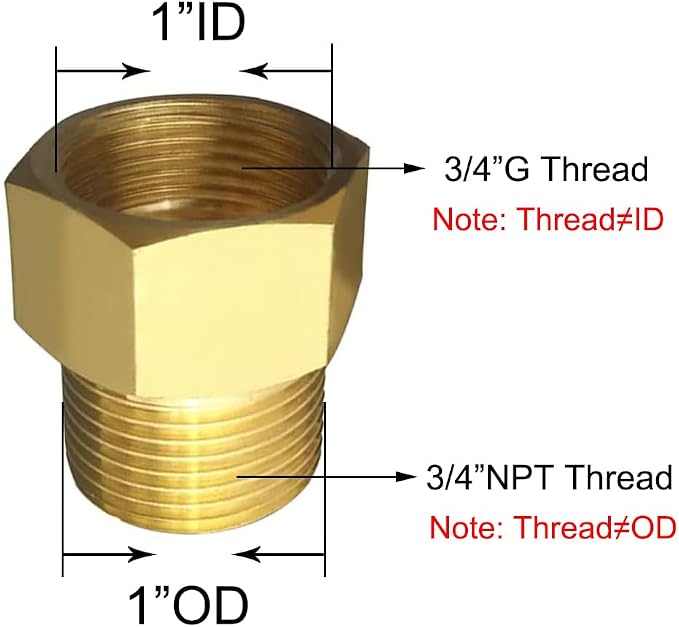 Joywayus 3/4" G Thread Female × 3/4" NPT Thread Male Brass Pipe Fitting Adapter - Image 2