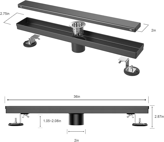 Linear Shower Drain 36 Inch Tile Insert Matte Black, Stainless Steel Rectangle - Image 4