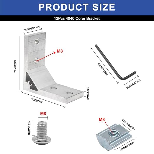 12pcs 4040 Corner Bracket Angle Aluminum Extrusion Hardware Silver | 4040 - Image 2