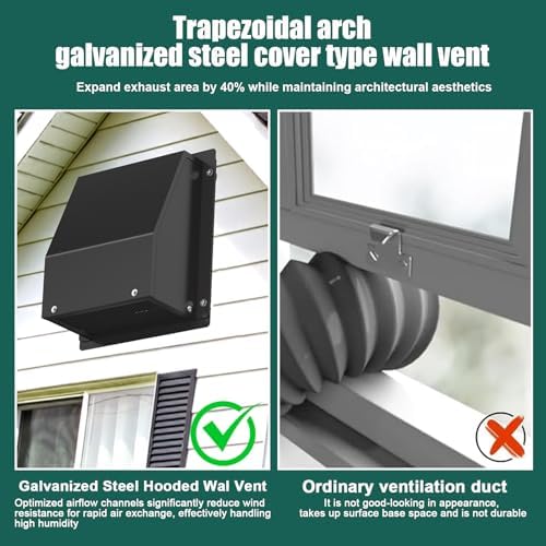 8 Inch Hooded Wall Vent with Screen and Damper, Outdoor Wall Exhaust Vent Cover - Image 6